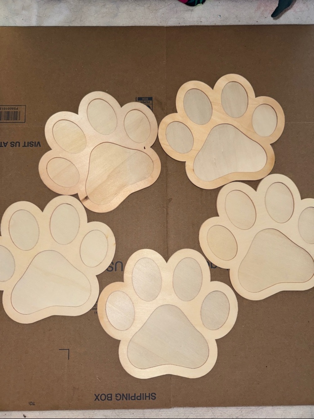 Wooden Paw Print Cutouts - Natural Wood